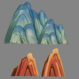 卡通风格多彩山峦插画