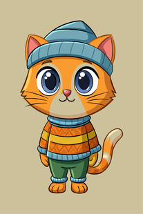 戴帽条纹装可爱小猫咪