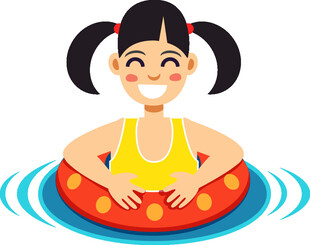 女孩套泳圈开心戏水