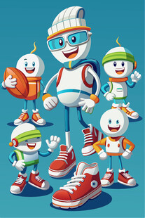 卡通机器人与运动鞋集合