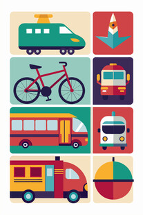 多彩交通工具图标集合