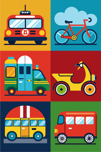 多彩卡通交通工具集合