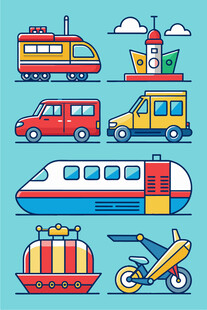 多样交通工具插画展示