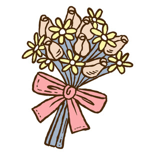 手绘粉色蝴蝶结小花花束