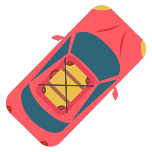 俯视视角的多彩卡通小轿车