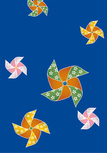 多彩风车在蓝天中飞舞