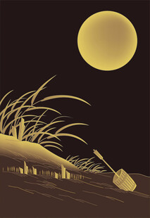 月夜下的田野与农具