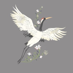 展翅仙鹤与繁花