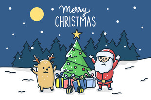 圣诞夜圣诞老人与驯鹿
