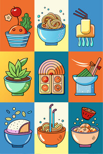 多彩美食碗图案集合