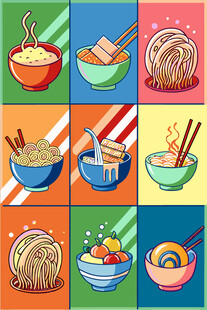 多彩面食插画集合