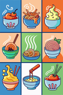 多彩中式面食插画集合