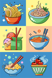 多彩美食插画诱人面食集锦