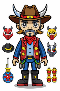 西部牛仔卡通角色及配饰