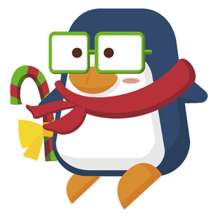 戴眼镜持拐杖糖的可爱企鹅