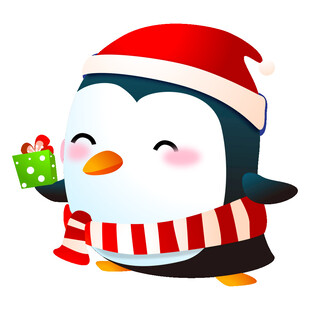 戴帽企鹅手持礼物