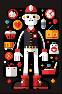 复古机器人与多彩物品