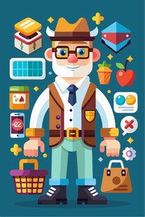 复古风购物主题插画人物