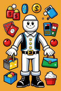 卡通人物与多样财富元素