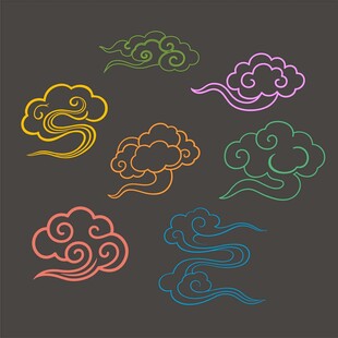 多彩中式云纹图案设计