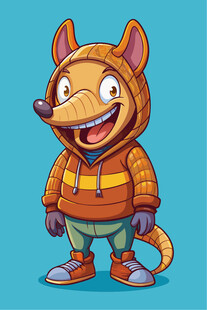 穿条纹衣的俏皮卡通狐狸