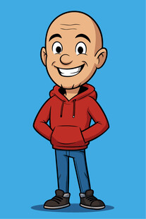 穿红卫衣的开心光头男子