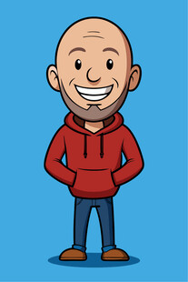 穿红卫衣的开心光头男子