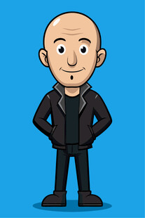 卡通形象的光头黑衣男子