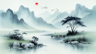 水墨山装饰画