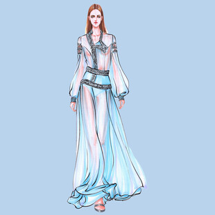 梦幻蓝裙女性时尚设计图