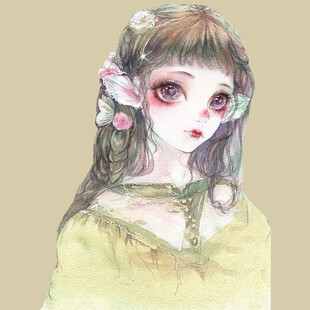 梦幻花饰少女插画