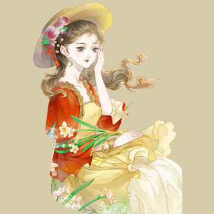 古风美人持花静坐赏蝶