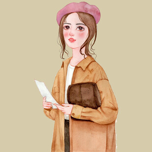 时尚女孩手持纸张与挎包