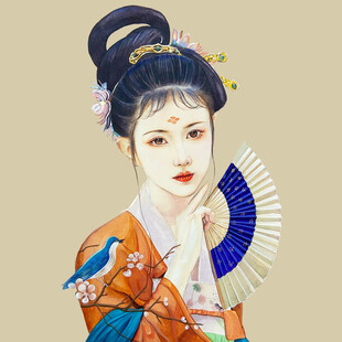 古风佳人持扇优雅图
