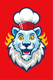 戴厨师帽的萌态老虎形象