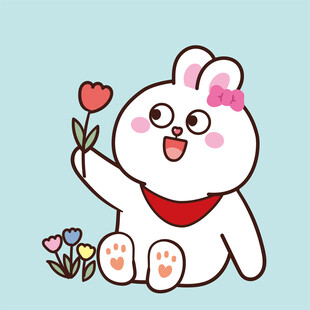 可爱小兔手持鲜花