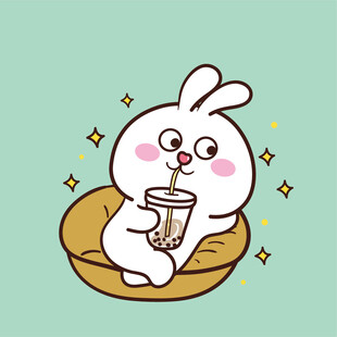 可爱小兔惬意喝奶茶