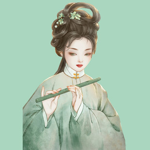 古风女子优雅吹笛