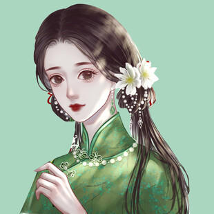 古典旗袍女子 发间簪花