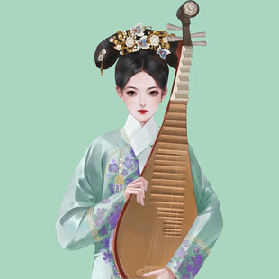 古典美人持琵琶优雅风姿