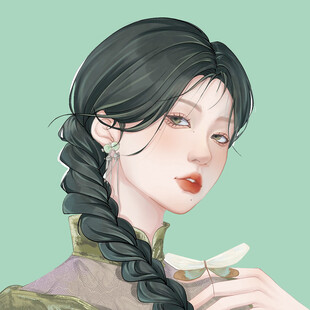 古典辫发女子优雅持物