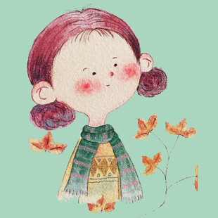 秋日扎辫女孩与飞舞秋叶