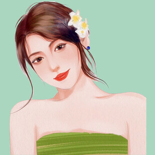 绿衣插花少女优雅肖像