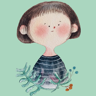 可爱短发女孩与绿植相伴