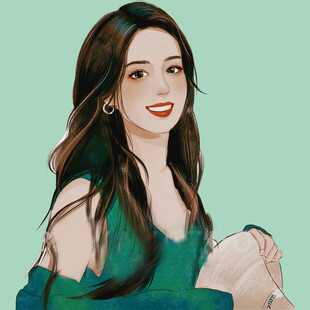 微笑的绿衣长发女子