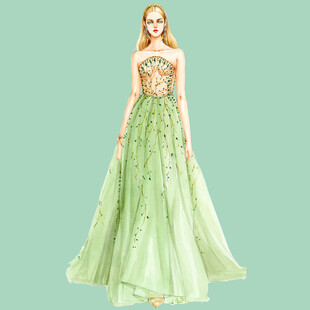 浅绿色华丽长款礼服展示