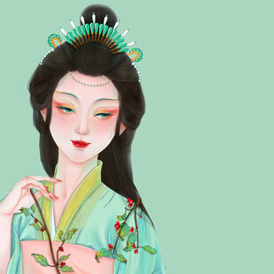 古风佳人持花图