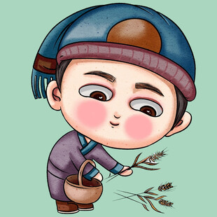 古代孩童持枝玩耍图