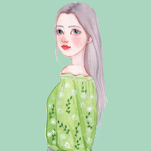 穿绿衣的优雅长发女孩