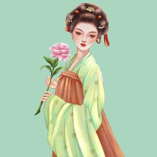 古风女子手持娇艳花朵